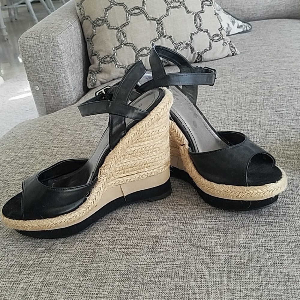 Black Wedges with Ankle Strap